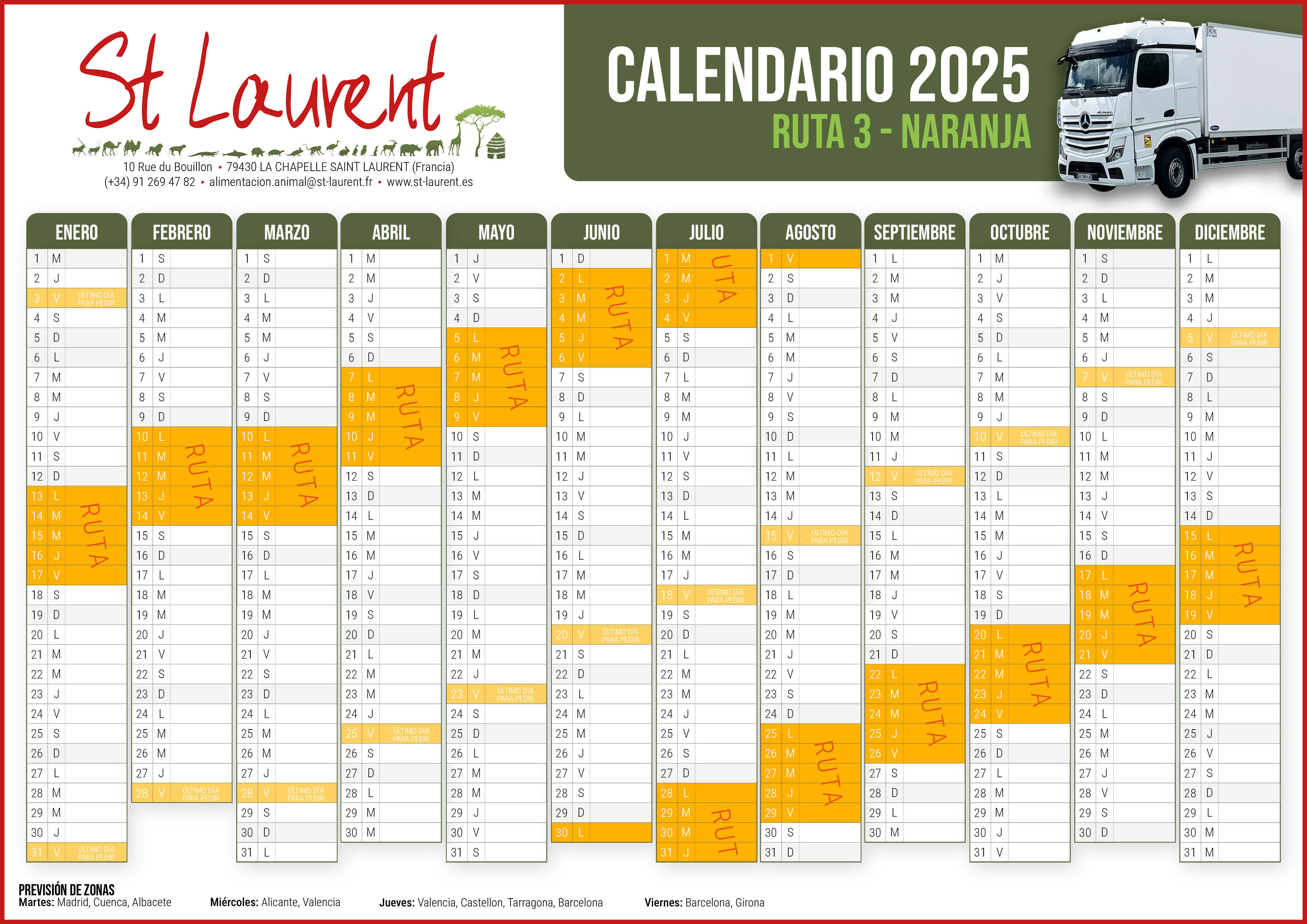 Calendario ruta naranja